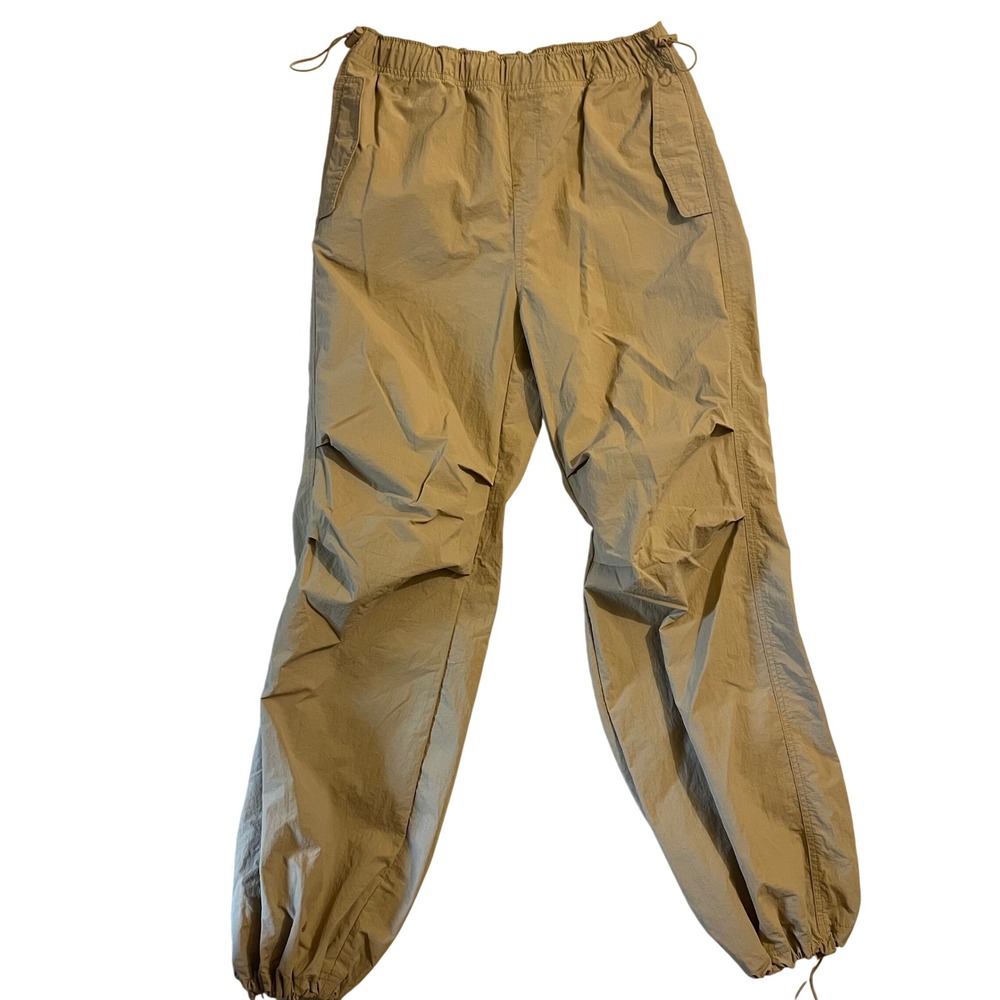 Love Tree Womens Large Tan Nylon Parachute‎ Pants Bungee Hem Cargo Jogger NWT